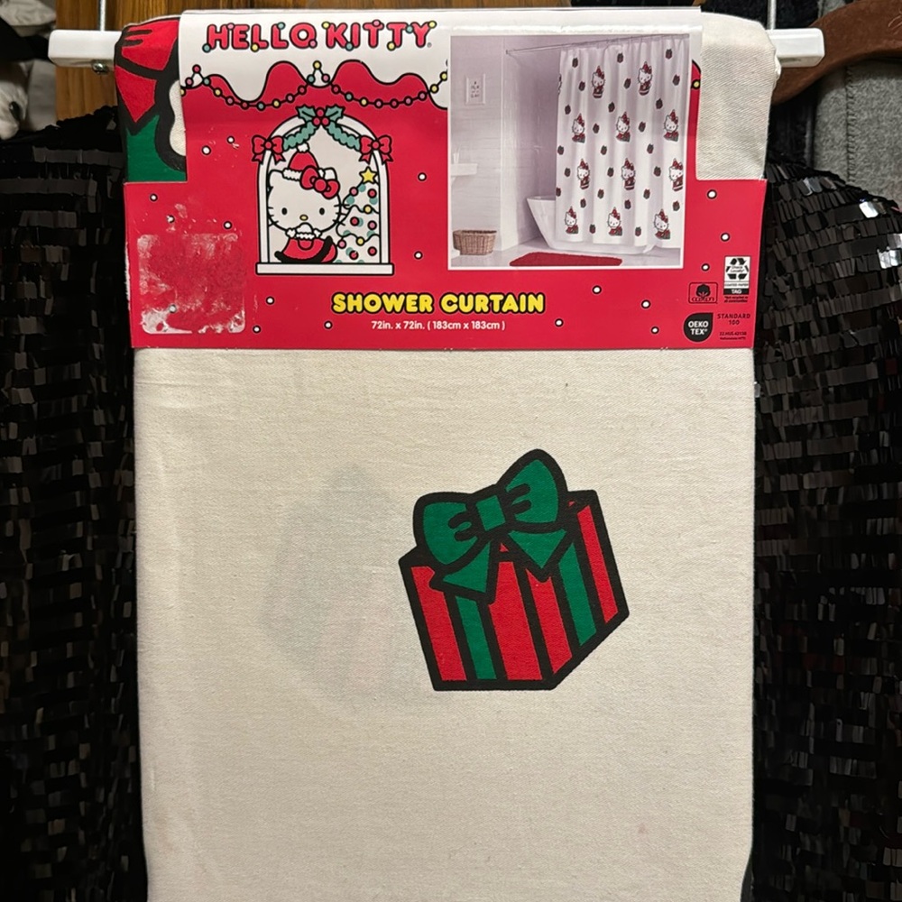 Hello Kitty Sanrio Christmas Holiday Presents Santa Shower Curtain New